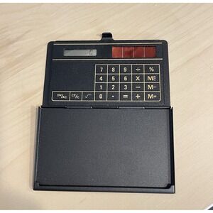 Unisys Solar Powered Calculator Metal Hinged Case Pocket Size Black Works Tested